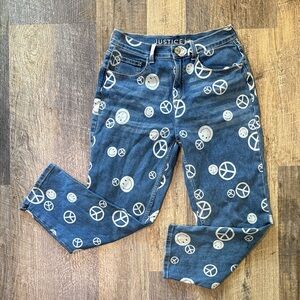 Justice Denim Jeans Capris with Smiley and Peace Patterns